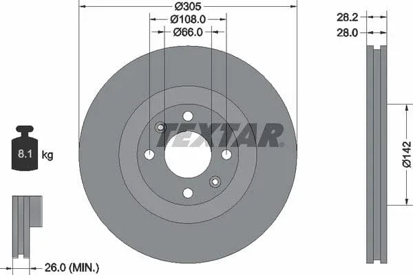 Textar Front Coated Brake Disc Pro Vented 92097103 305mm - image 4