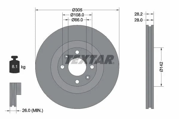 Textar Front Coated Brake Disc Pro Vented 92097103 305mm - image 3