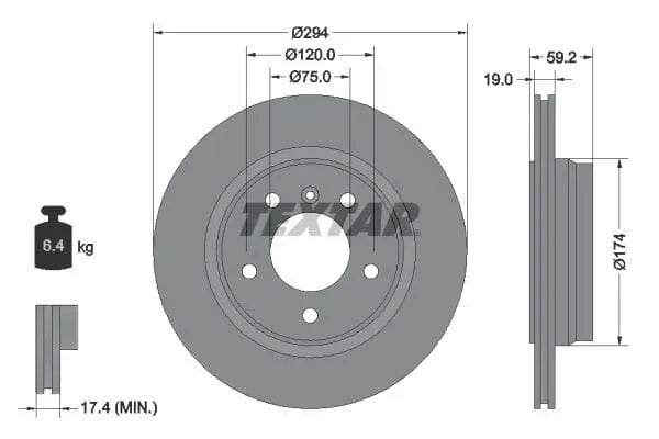 Textar Rear Brake Disc Pro Vented 92097303 294mm - image 3