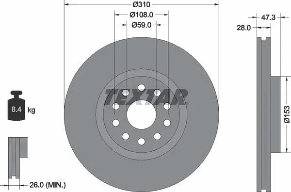 Textar Front Brake Disc Vented 92097500 310mm - image 4