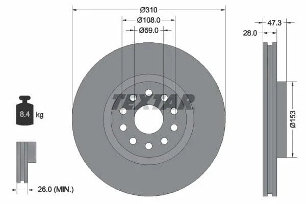 Textar Front Brake Disc Vented 92097500 310mm - image 3