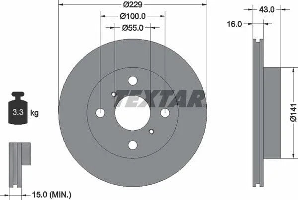 Textar Front Brake Disc Vented 92097900 229mm - image 4