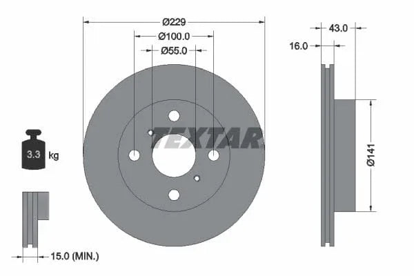 Textar Front Brake Disc Vented 92097900 229mm - image 3