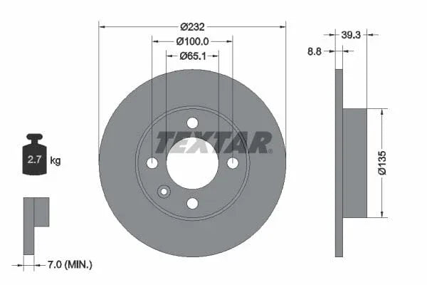 Textar Rear Brake Disc Pro Solid 92098203 232mm - image 3