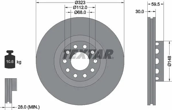 Textar Front Coated High-Carbon Brake Disc Pro+ Vented 92098305 323mm - image 4
