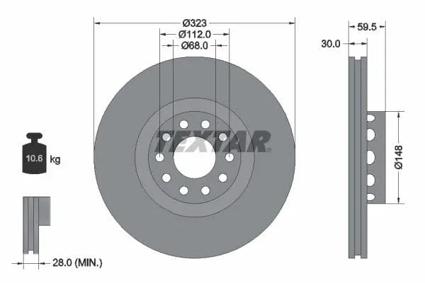 Textar Front Coated High-Carbon Brake Disc Pro+ Vented 92098305 323mm - image 3