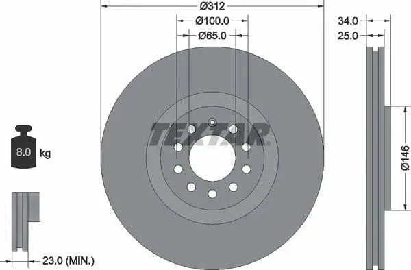 Textar Front Coated High-Carbon Brake Disc Pro+ Vented 92098505 312mm - image 4