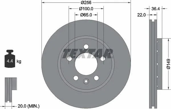 Textar Rear Brake Disc Pro Vented 92098603 256mm - image 4