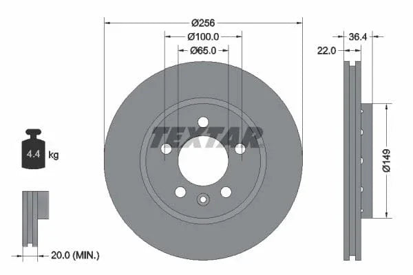 Textar Rear Brake Disc Pro Vented 92098603 256mm - image 3