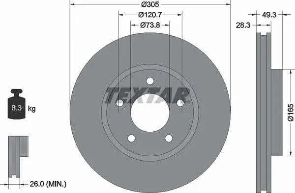 Textar Front Brake Disc Vented 92098900 305mm - image 4