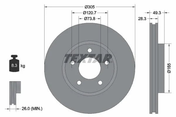 Textar Front Brake Disc Vented 92098900 305mm - image 3