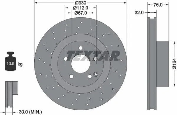 Textar Front Coated High-Carbon Brake Disc Pro+ Perforated Vented 92099205 330mm - image 4