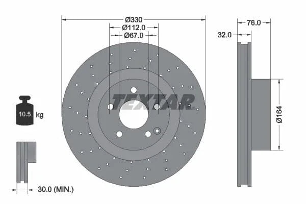 Textar Front Coated High-Carbon Brake Disc Pro+ Perforated Vented 92099205 330mm - image 3