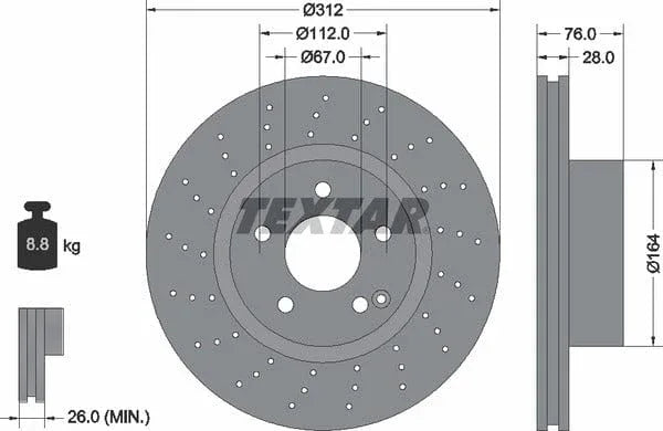 Textar Front Coated High-Carbon Brake Disc Pro+ Perforated Vented 92099305 312mm - image 4