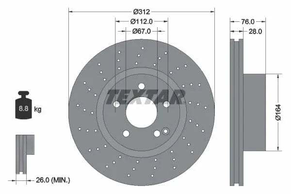 Textar Front Coated High-Carbon Brake Disc Pro+ Perforated Vented 92099305 312mm - image 3