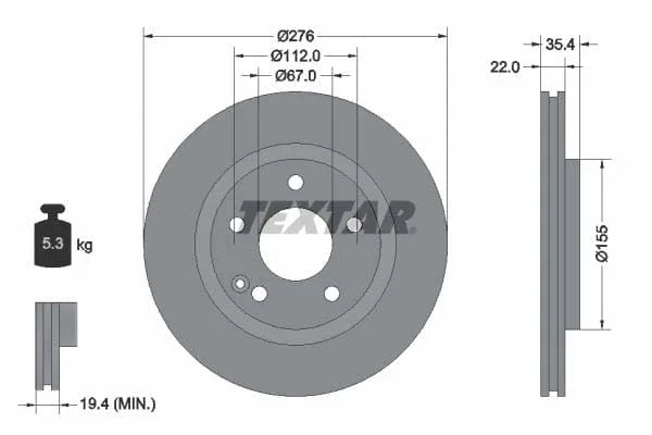 Textar Front Coated Brake Disc Pro Vented 92099603 276mm - image 3