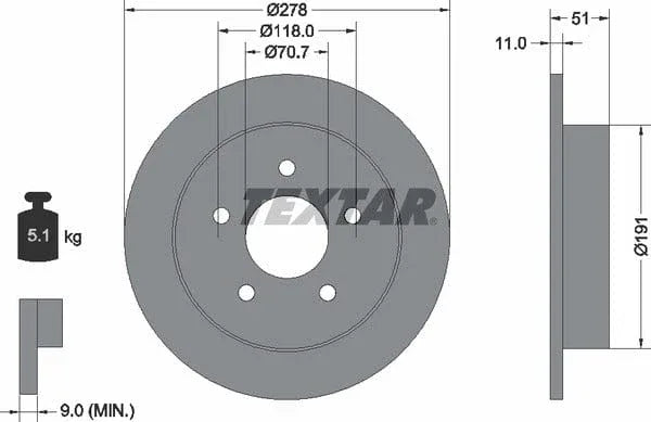 Textar Rear Brake Disc Solid 92099800 278mm - image 4