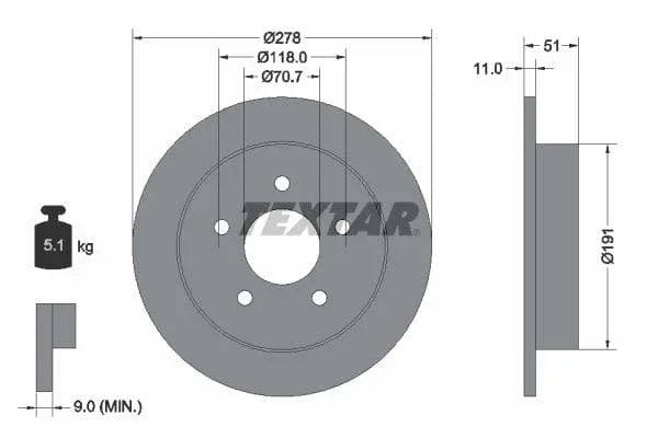 Textar Rear Brake Disc Solid 92099800 278mm - image 3