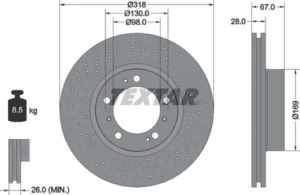 Textar Front Coated High-Carbon Brake Disc Pro+ Perforated Vented 92099907 318mm - image 4