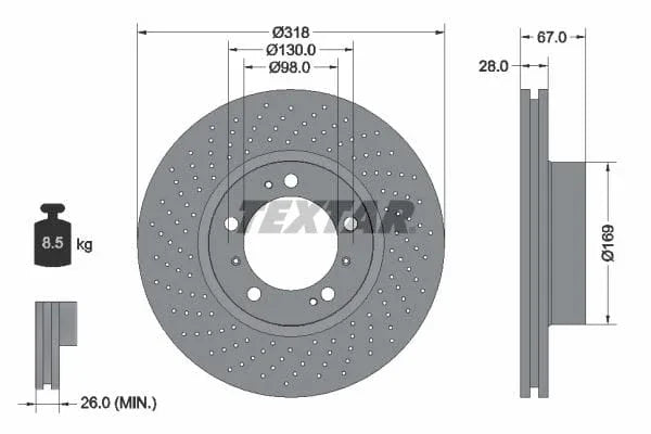 Textar Front Coated High-Carbon Brake Disc Pro+ Perforated Vented 92099907 318mm - image 3