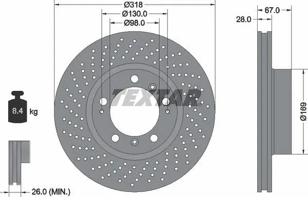 Textar Front Coated High-Carbon Brake Disc Pro+ Perforated Vented 92100007 318mm - image 4