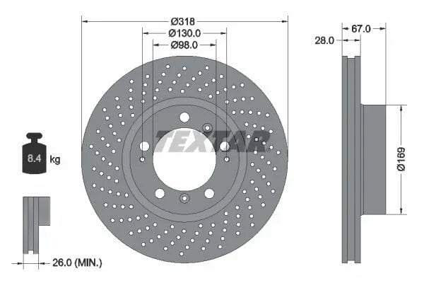 Textar Front Coated High-Carbon Brake Disc Pro+ Perforated Vented 92100007 318mm - image 3