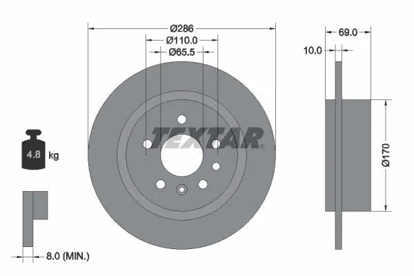 Textar Rear Brake Disc Solid 92100200 286mm - image 3