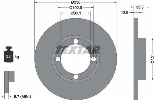 Textar Front Coated Brake Disc Pro Solid 92100303 236mm - image 4