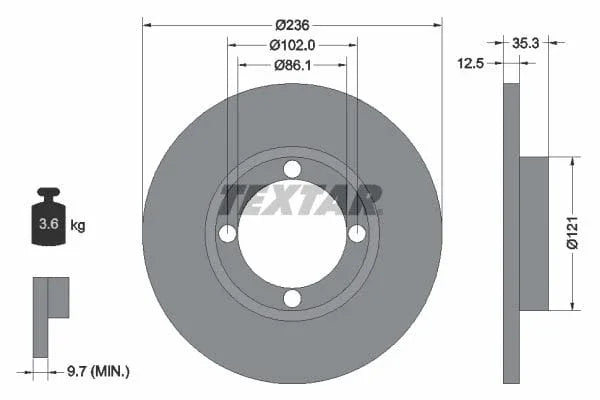 Textar Front Coated Brake Disc Pro Solid 92100303 236mm - image 3