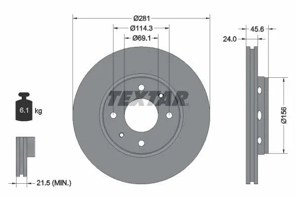 Textar Front Coated Brake Disc Pro Vented 92100403 281mm - image 3