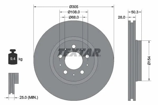 Textar Front Coated Brake Disc Pro Vented 92100603 305mm - image 3
