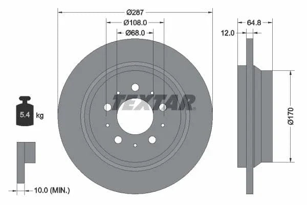 Textar Rear Brake Disc Pro Solid 92100703 287mm - image 3