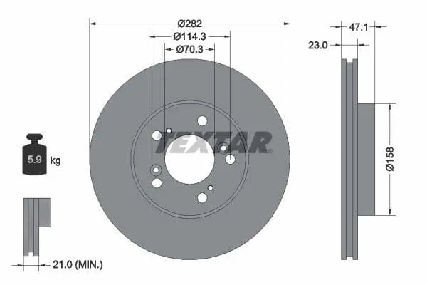 Textar Front Brake Disc Vented 92101000 282mm - image 3
