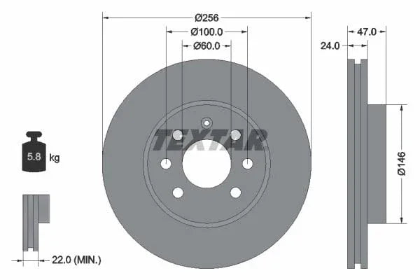 Textar Front Brake Disc Vented 92102600 256mm - image 3