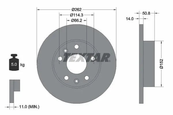 Textar Front Brake Disc Solid 92102900 262mm - image 3