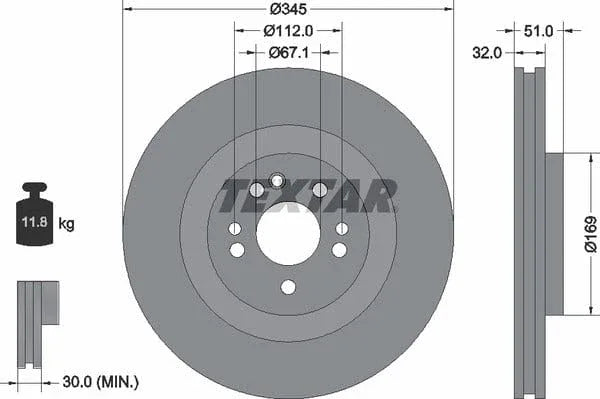 Textar Front Coated High-Carbon Brake Disc Pro+ Vented 92103205 345mm - image 4