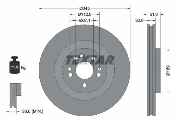 Textar Front Coated High-Carbon Brake Disc Pro+ Vented 92103205 345mm - image 3
