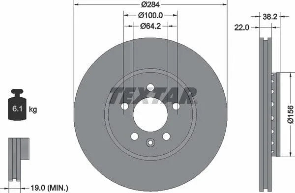 Textar Front Brake Disc Vented 92103400 284mm - image 4