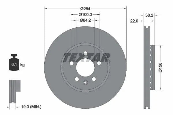 Textar Front Brake Disc Vented 92103400 284mm - image 3