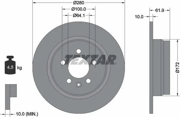 Textar Rear Brake Disc Solid 92103500 280mm - image 4