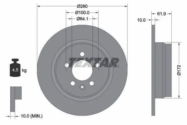 Textar Rear Brake Disc Solid 92103500 280mm - image 3