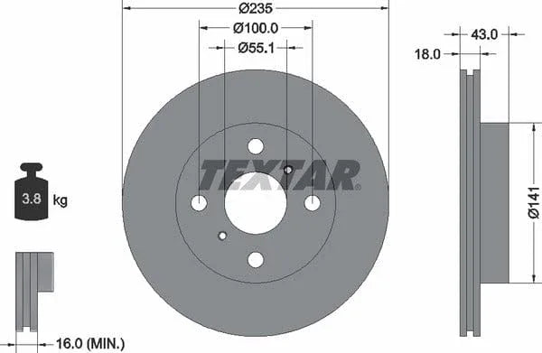 Textar Front Coated Brake Disc Pro Vented 92103603 235mm - image 4