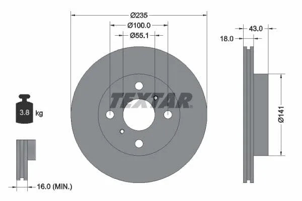 Textar Front Coated Brake Disc Pro Vented 92103603 235mm - image 3
