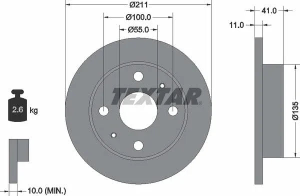 Textar Front Brake Disc Solid 92103700 211mm - image 4