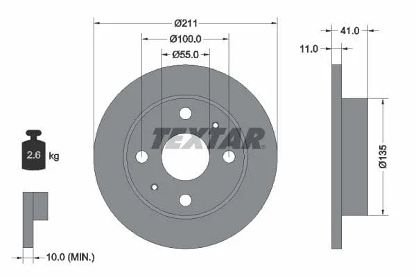 Textar Front Brake Disc Solid 92103700 211mm - image 3