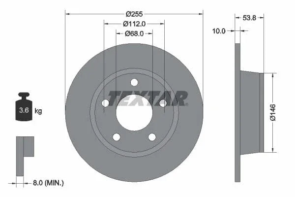 Textar Rear Brake Disc Pro Solid 92104103 255mm - image 3