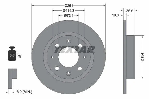 Textar Rear Brake Disc Solid 92104300 261mm - image 3