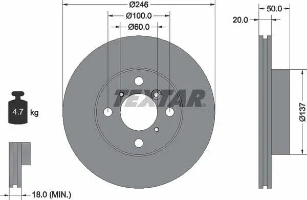 Textar Front Brake Disc Vented 92104500 246mm - image 4