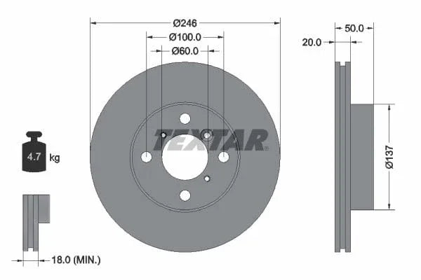 Textar Front Brake Disc Vented 92104500 246mm - image 3