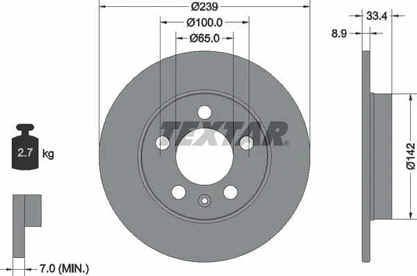 Textar Rear Brake Disc Pro Solid 92105803 239mm - image 4